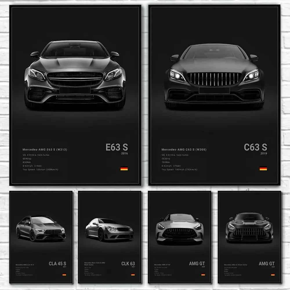 Cool M-MerCEdes-B-BeNZz-AMG GT G C63 300 500SL EVO A45 SLS R Poster Home Living Room Wall Art Garage Room Decor