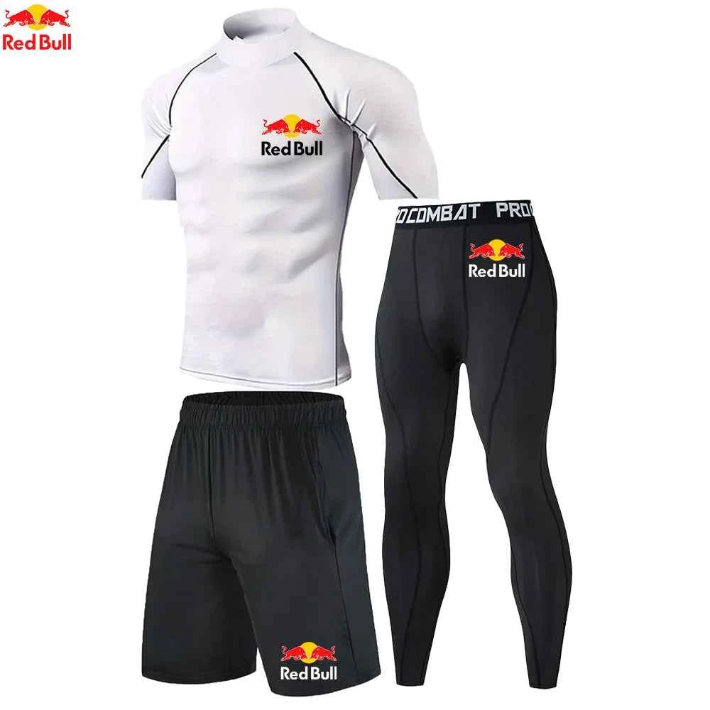 Red Bull New High-Necked Fashion Compression T Shirt Pants Set Men Tights Tracksuit Men Set Gym Fitness Clothing Sportswear Suit