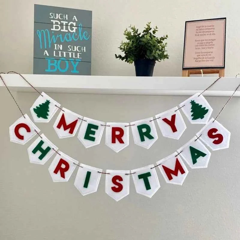 Felt Merry Christmas Garland Red Green Banner Home Festival Party Handmade Wall Hanging Atmosphere Decoration Banner