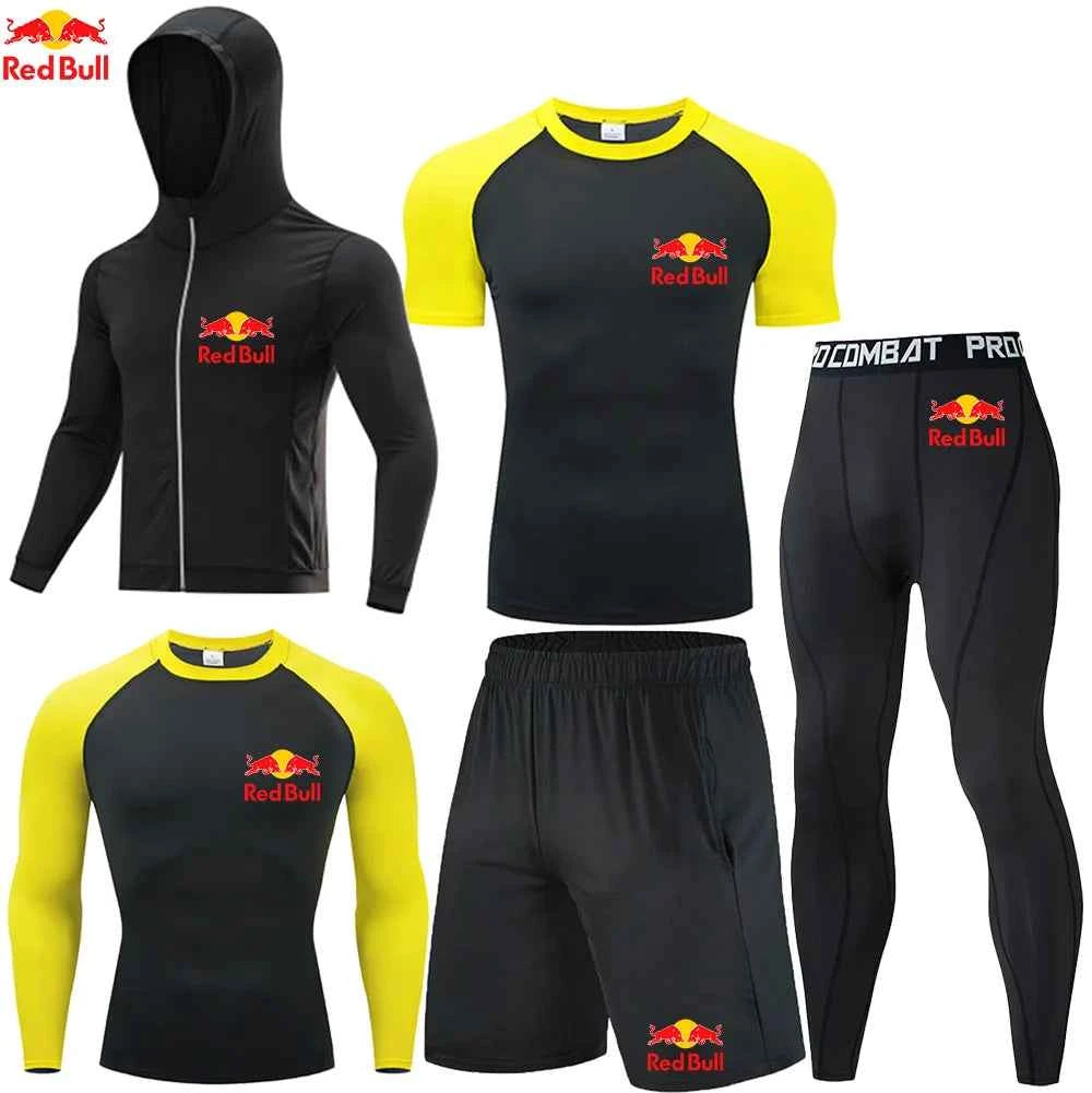 Red Bull Compression Sportswear Suits Men's Gym Tights Training Clothes Workout Jogging Set Running Rashguard Tracksuit For Men
