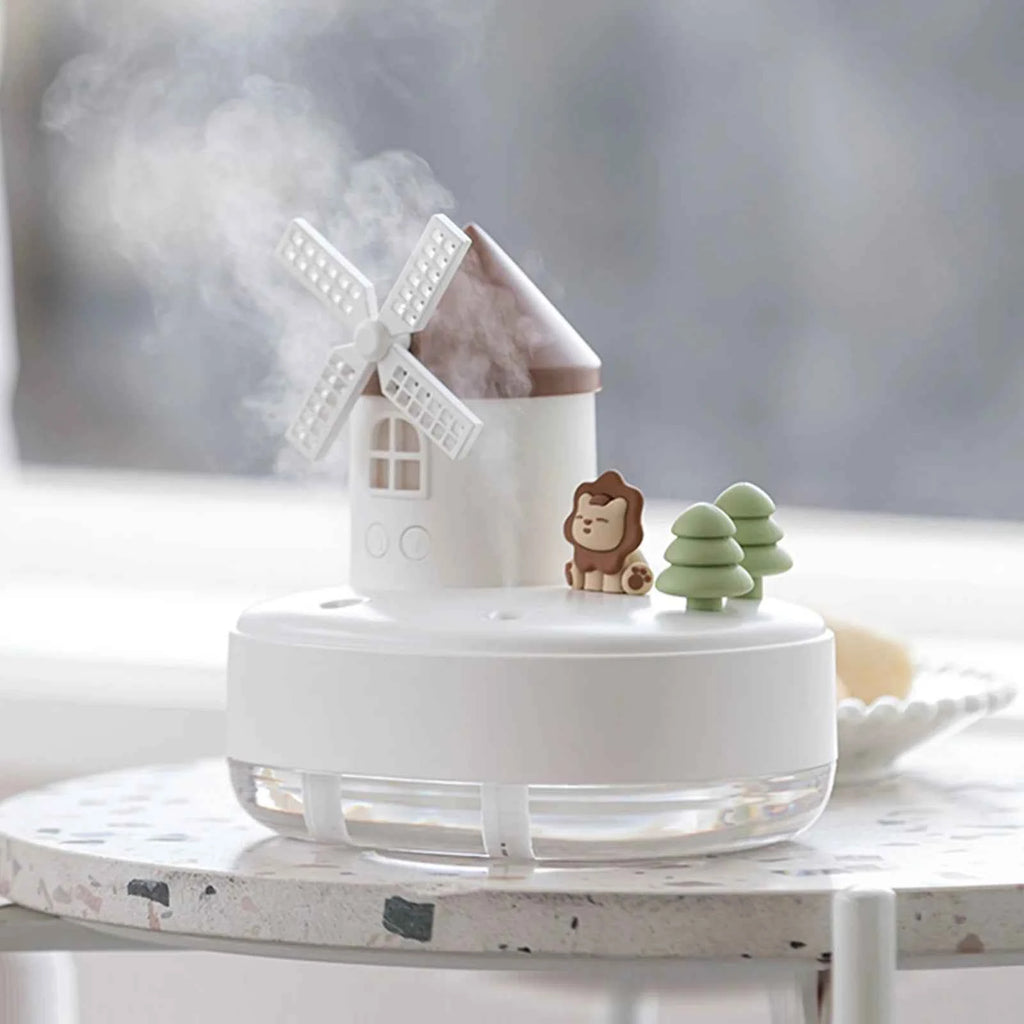 650ml Air Humidifier with LED Lights Music Windmill Shaped Wireless Air Humidifier Humidifier Mist Maker for Living Room Bedroom