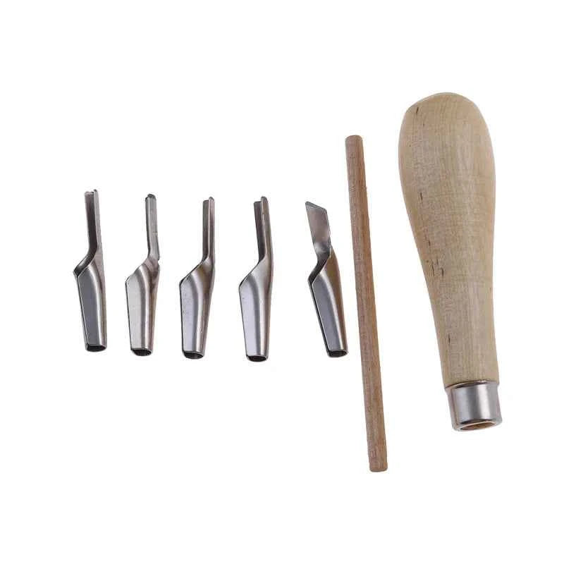 Lino Block Cutting Rubber Stamp Carving Tools With 5 Blade Wood Handle Printmaking Carving Tools Set