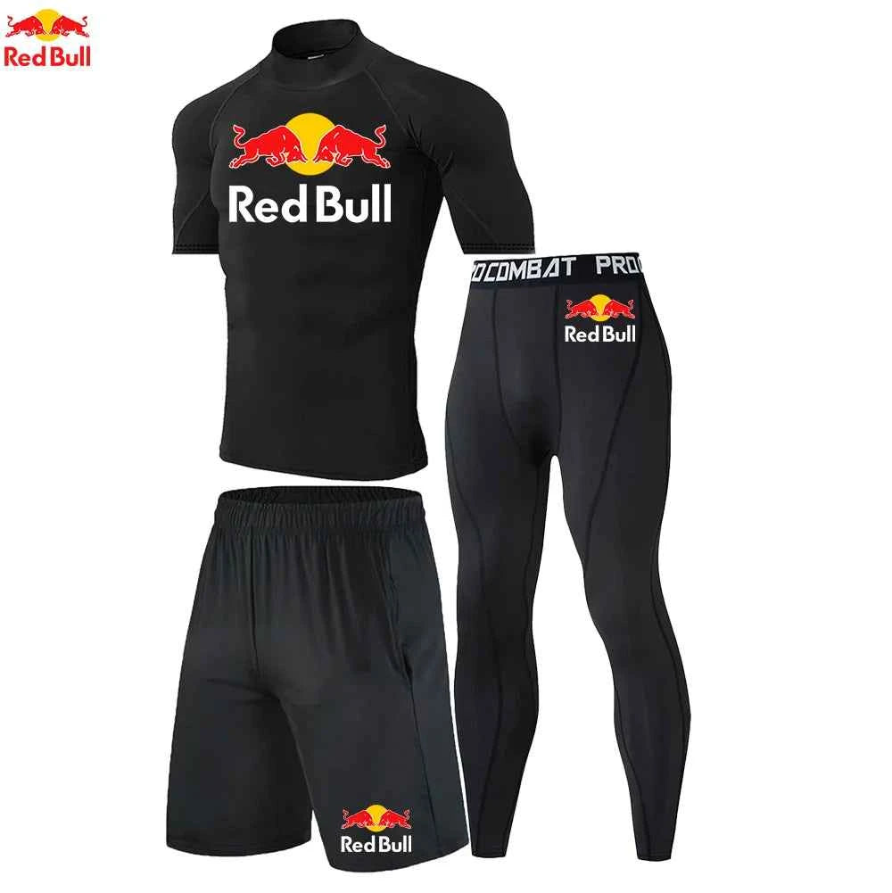 Red Bull New High-Necked Fashion Compression T Shirt Pants Set Men Tights Tracksuit Men Set Gym Fitness Clothing Sportswear Suit