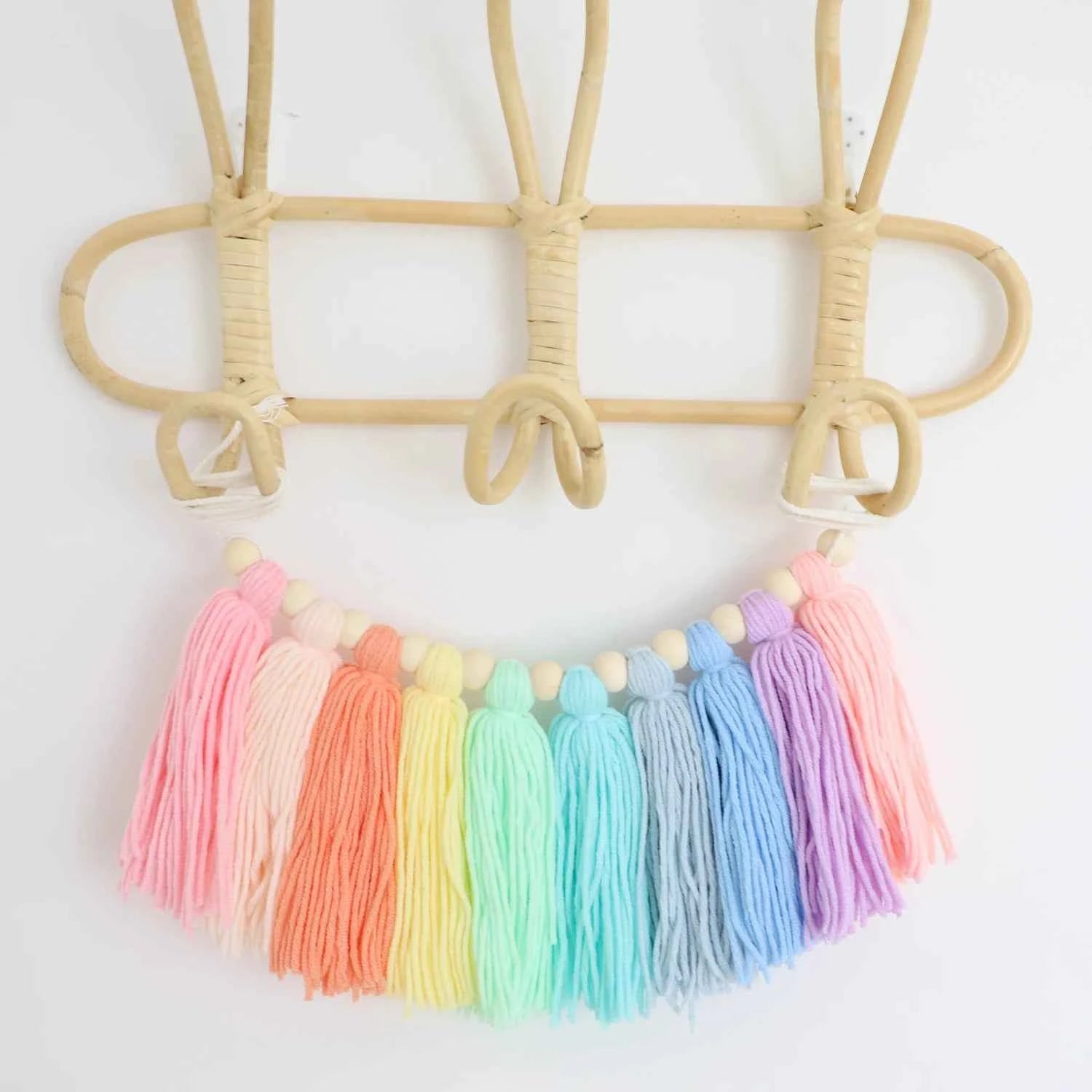1pc Boho Colorful Rainbow Tassel Garland Handmade Wooden Bead Banner Home Festival Party Decoration Wall Hanging Banner