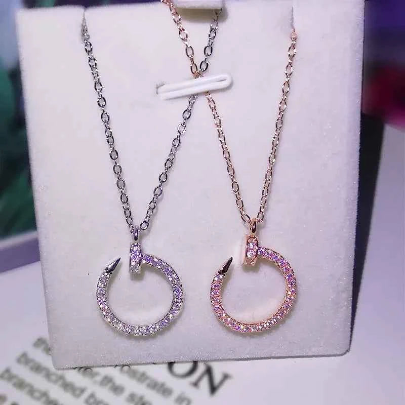 Korean Style Semicircle Geometric Nail Fashion Female Necklace AAAA Cubic Zirconia Pendant 925 Silver Ladies Birthday Gift