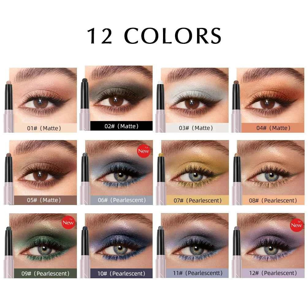 12 Colors Highlighter Eyeshadow Pencil Waterproof Glitter Matte Nude Eye Shadow Makeup Pigment Cosmetics White Eyeliner Pen