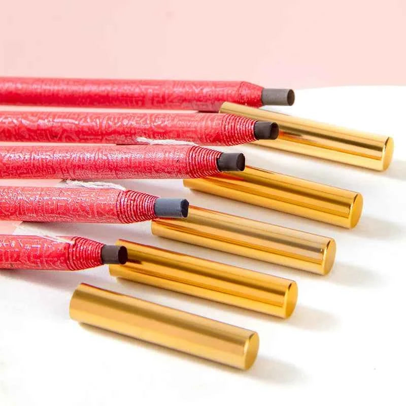 1pc Red Eyebrow Pencil Waterproof Makeup Non-smudge Cosmetics Eyebrow Enhancers Pull-Off Sharpener Golden Beauty Tools Wholesale