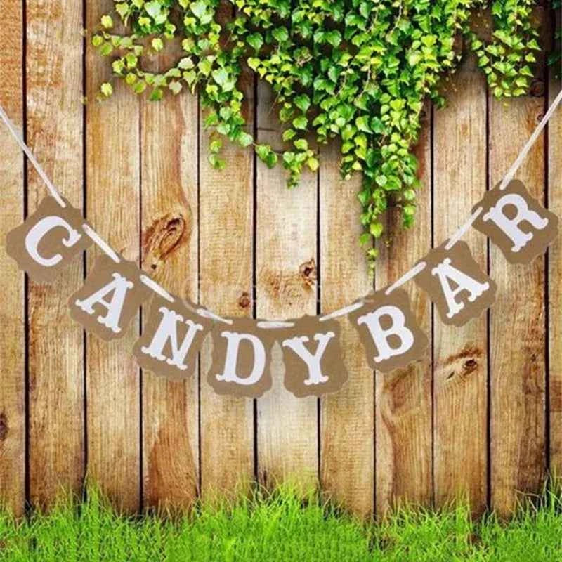 Candy Bar Kraft Paper Banner Wall Hanging Garland Photography Prop Birthday Wedding Party Reception Buffet Decoration Flags
