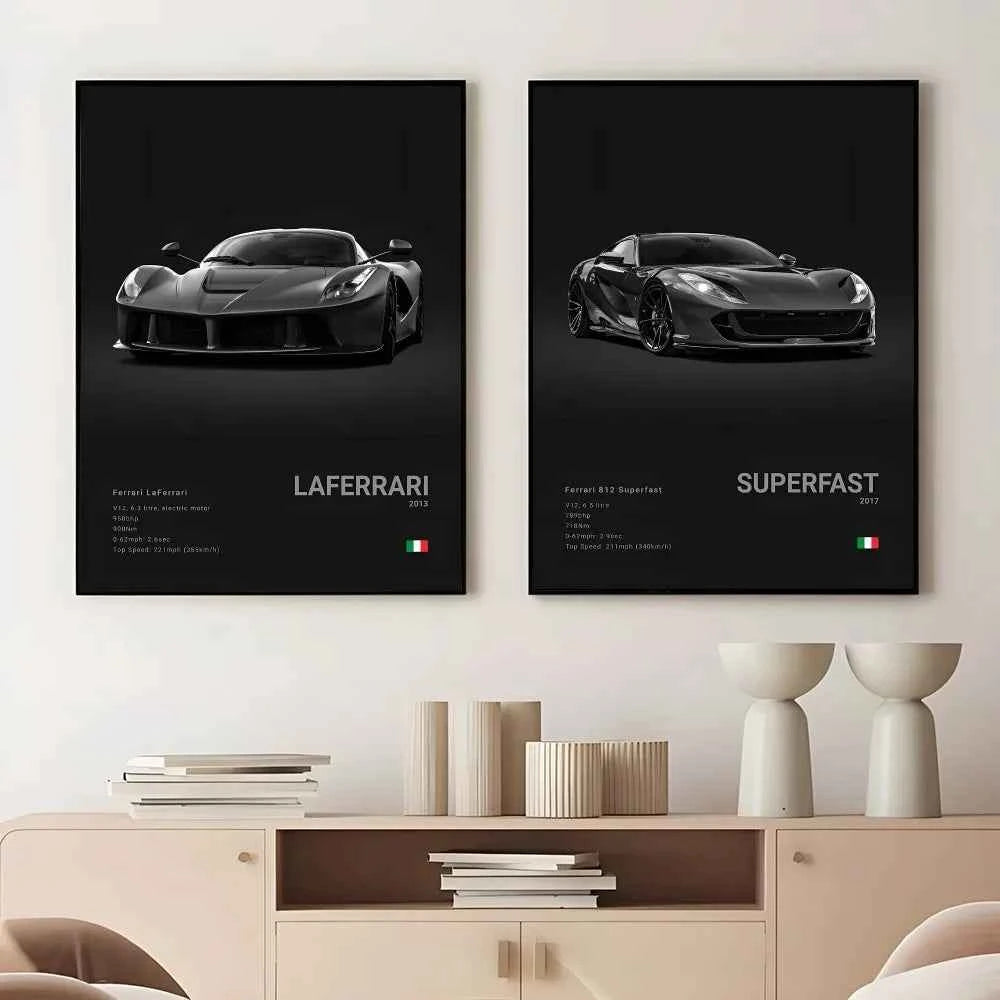 F-Ferrari Black Car Famous F40 ENZO SF90 F12 Poster Sticky Wall Art Printing Waterproof Home Living Bed Room Bar Aesthetic Decor