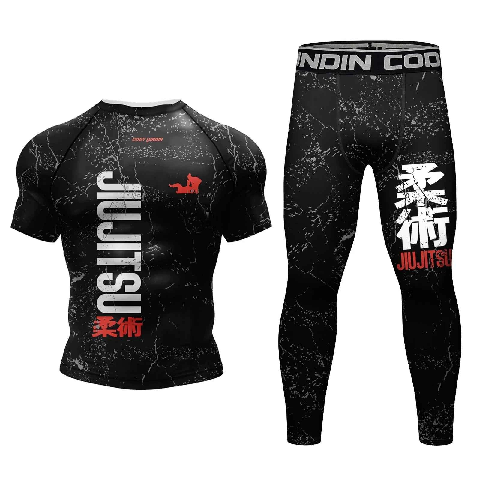 Cody Lundin Rash Guard Sportswear MMA T-shirt +Pants MMA Shorts 4PCS/Set Brazilian Grappling Jiu Jitsu Bjj Boxing Jersey For Men