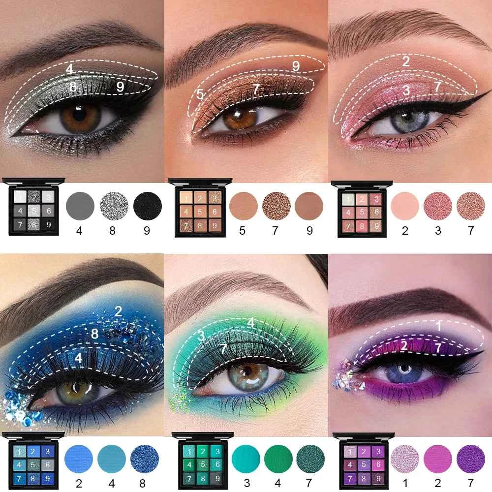 9-Grid Eyeshadow Palette Glitter Pearlescent Matte Eye Shadow Shimmer Makeup Long Lasting Women Beauty Eye Cosmetics Series