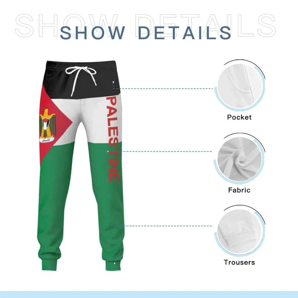 Mens Sweatpants Palestine Emblem Flag Pants with Pockets Joggers Soccer Football Multifunction Sports Sweat With Drawstring