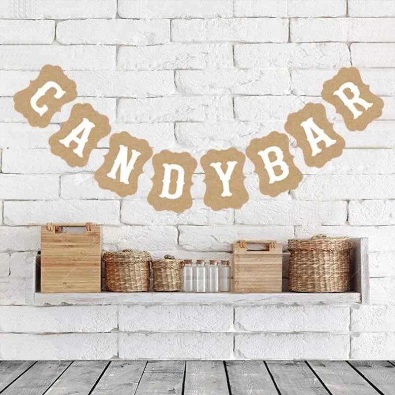 Candy Bar Kraft Paper Banner Wall Hanging Garland Photography Prop Birthday Wedding Party Reception Buffet Decoration Flags