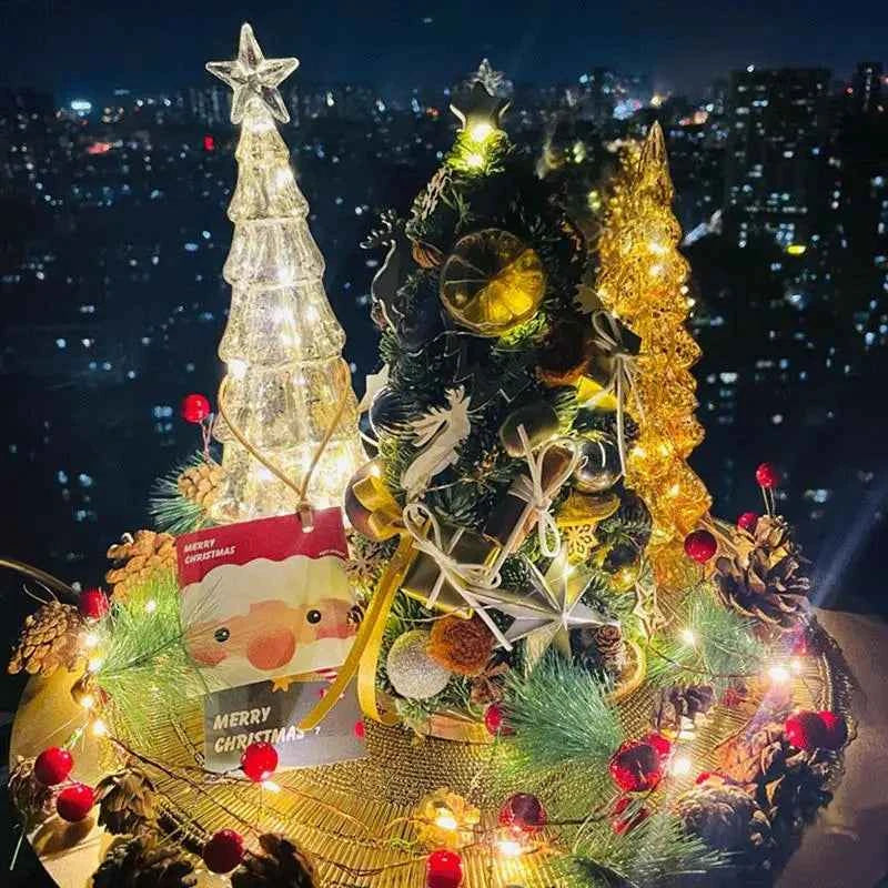 Mini Glass Christmas Tree with Lights Lighted Glass Christmas Tree Battery Operated Christmas Tree Night Lights Tabletop decor
