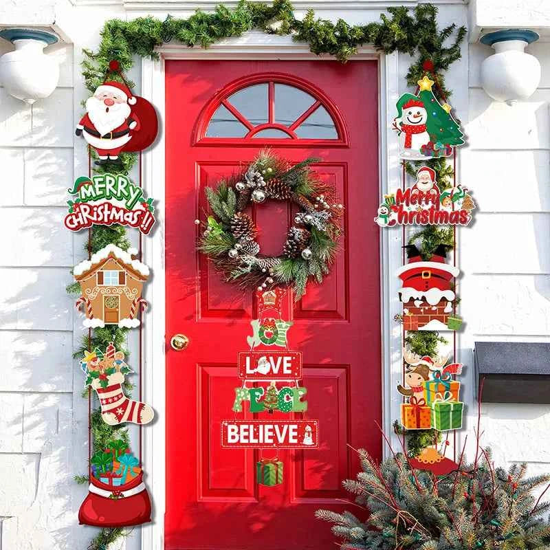 Christmas Door Hanging Banner Cute Christmas Porch Door Paper Banner Garland for Xmas Home Decorations New Year Party Supplies