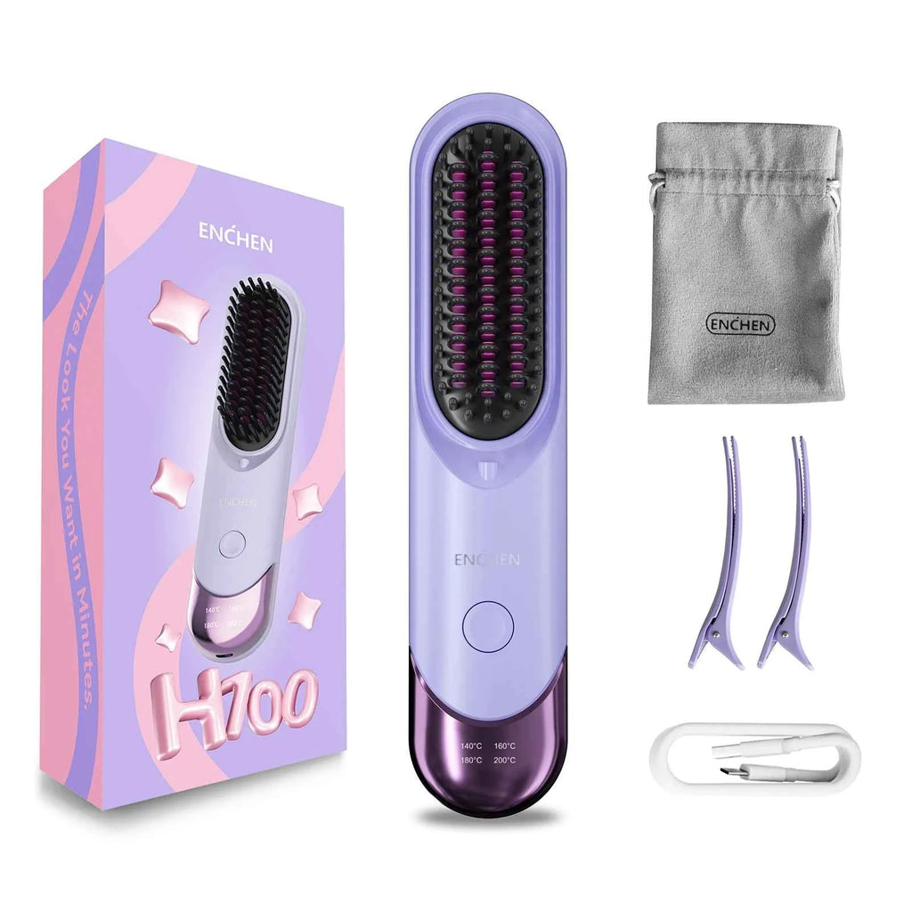 Brosse à cheveux lissante rechargeable ENCHEN - Outil portable sans fil avec 200 millions d'ions négatifs H100 - Elegance_empire-shop