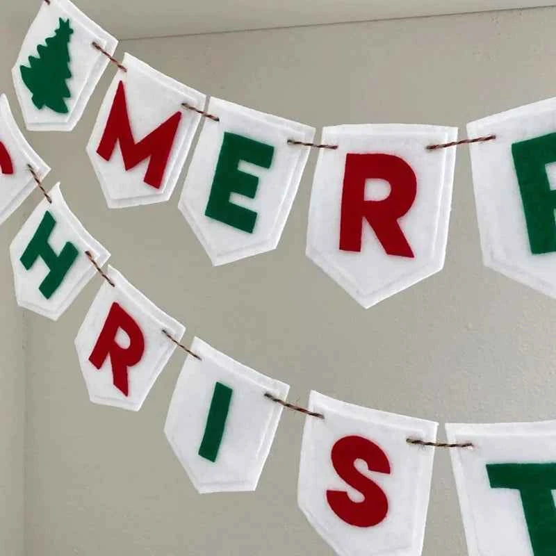 Felt Merry Christmas Garland Red Green Banner Home Festival Party Handmade Wall Hanging Atmosphere Decoration Banner