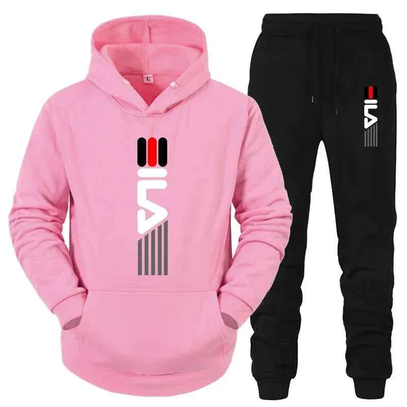 Men's Tracksuit Hooded Sweatshirt+Sweatpants 2 Pcs Sets Sports Suit Casual Jogger Sportswear 2 Piece Male Fleece Streetwear Sets