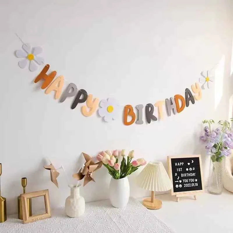 Rainbow Color Birthday Happy Party Banner Be Happy Hanging Banner Garland Daisy String Banner Wedding Banner Home Party Decor