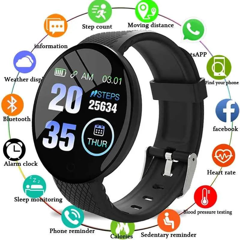 D18 Smart Watch Men Blood Pressure Waterproof Smartwatch Women Heart Rate Monitor Fitness Tracker Watch Sport For Android IOS
