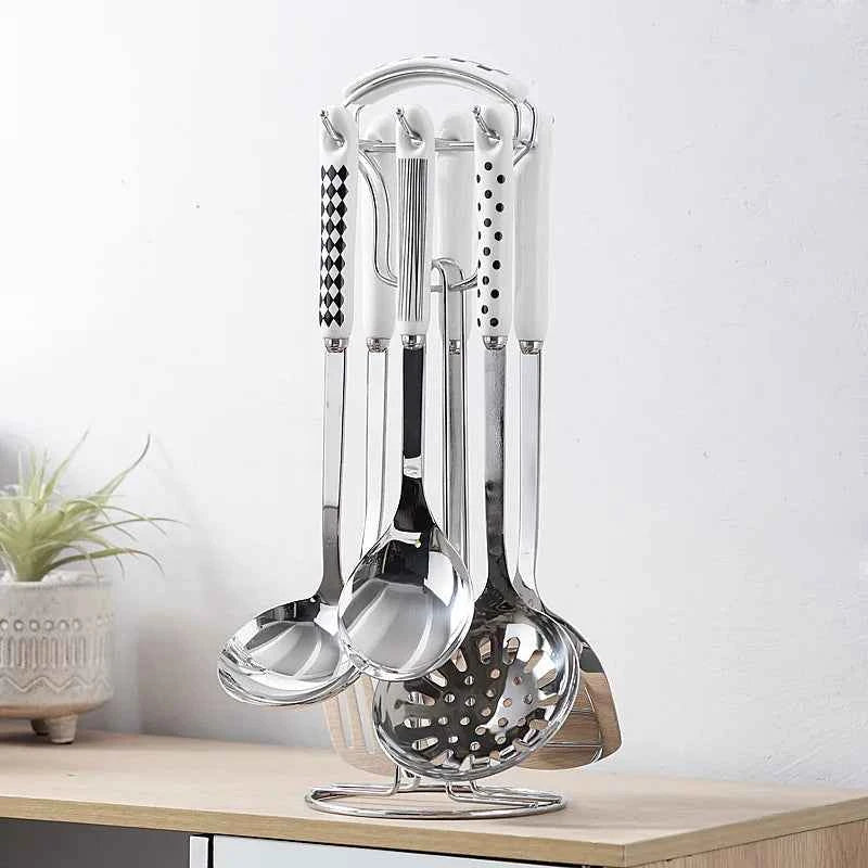 7pcs stainless steel spatula soup spoon kitchenware set cooking spatula kitchen supplies ceramic handle Nordic kitchen tools