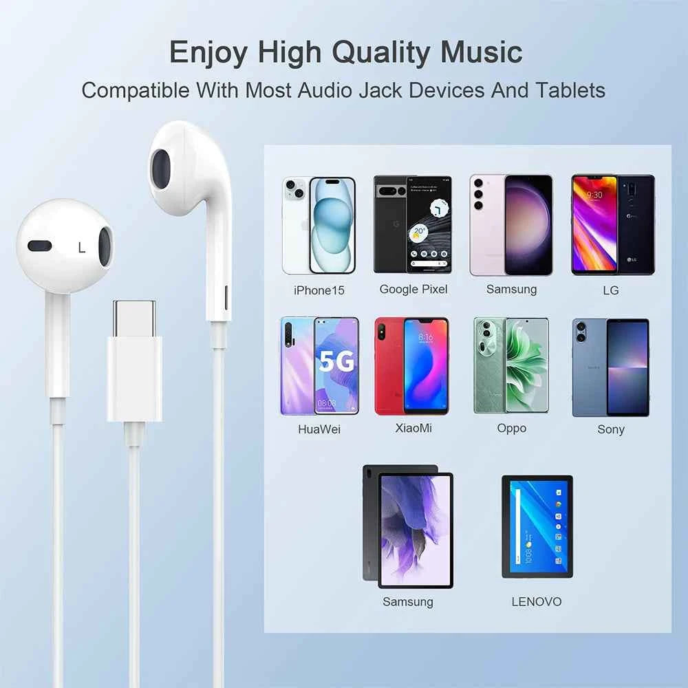 Original Wired Earphones For Apple iPhone 17 16 15 14 13 12 Pro Max Headphones For Samsung For Lightning USB C 3.5mm Earbuds