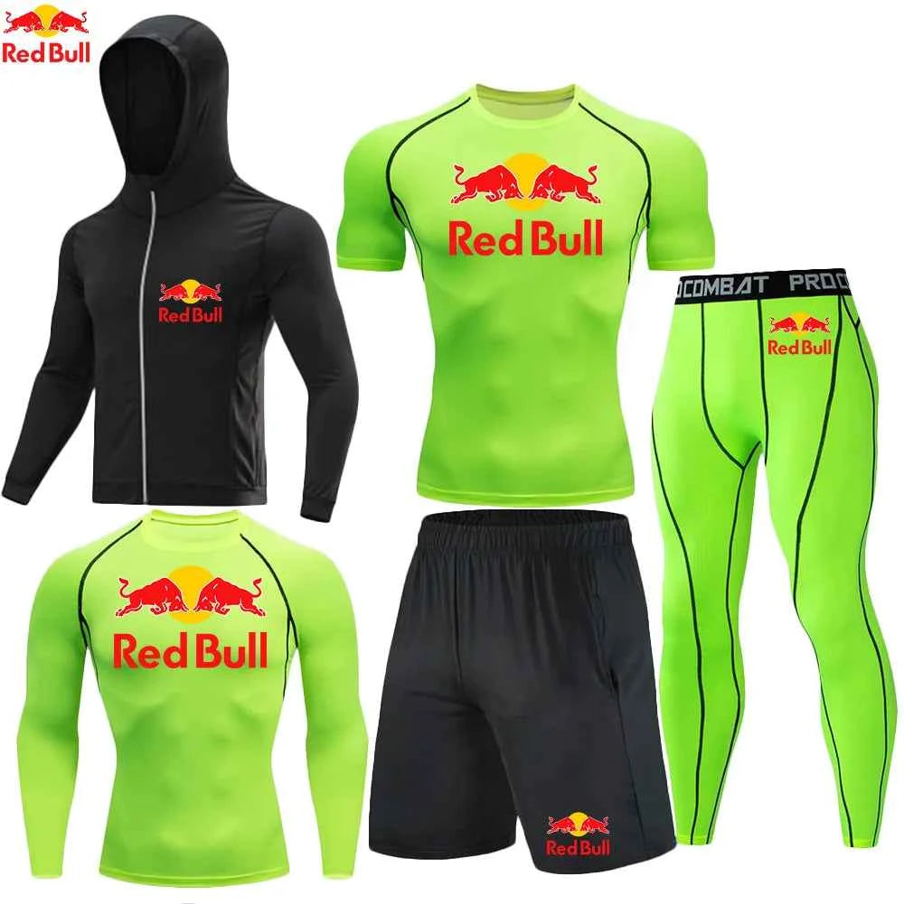 Red Bull Compression Sportswear Suits Men's Gym Tights Training Clothes Workout Jogging Set Running Rashguard Tracksuit For Men