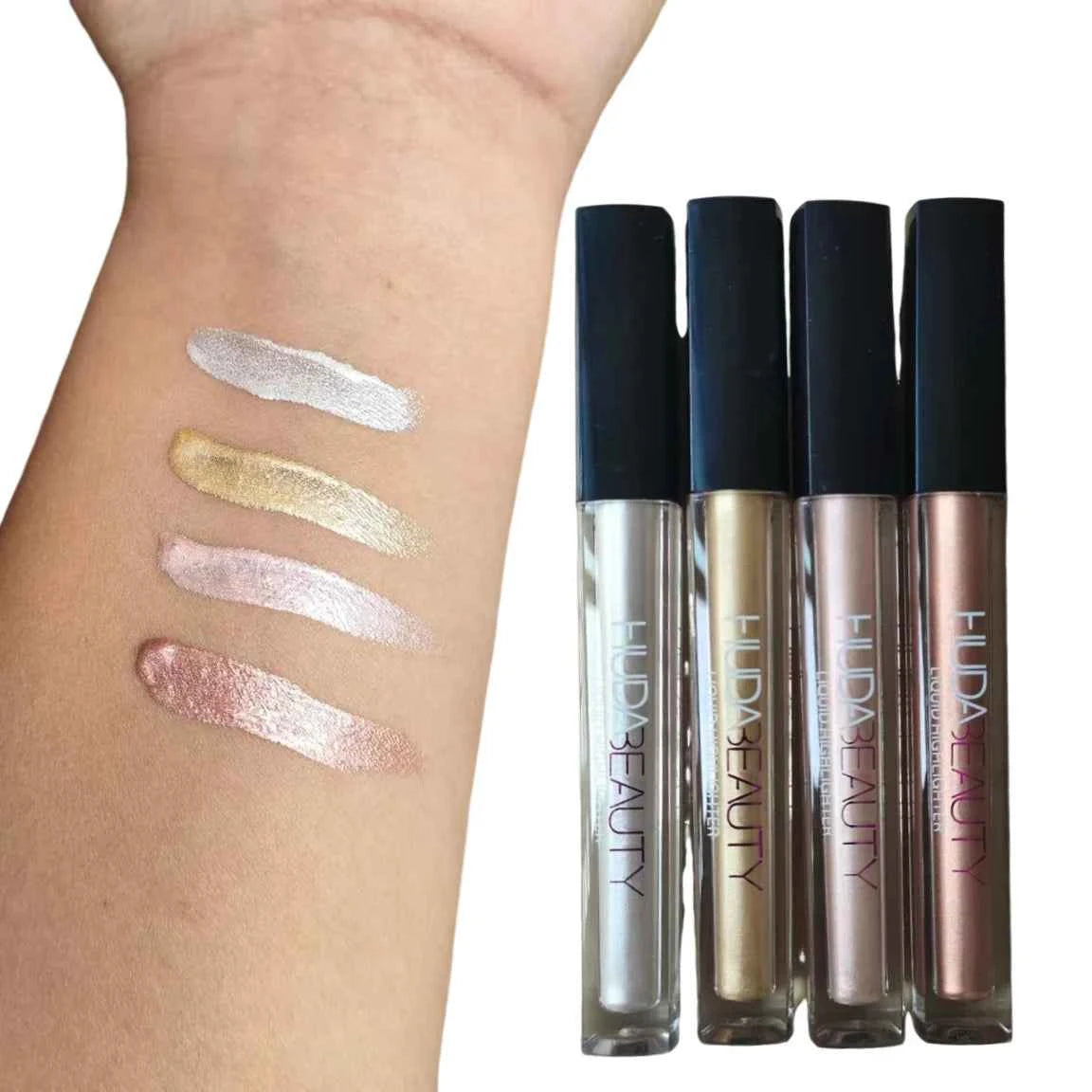 4-color Face Liquid Highlighter HUDA Stick Shimmer Shine High Lighter Iluminador Maquillaje Eyeshadow Sparkling Makeup Cosmetics