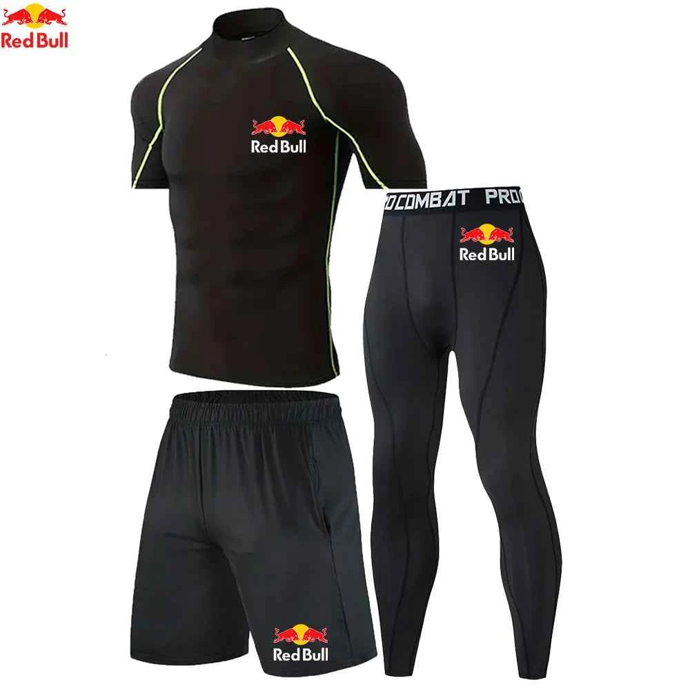 Red Bull New High-Necked Fashion Compression T Shirt Pants Set Men Tights Tracksuit Men Set Gym Fitness Clothing Sportswear Suit