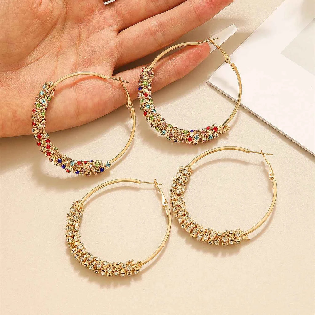 Cute Female Rainbow White Zircon Stone Hoop Earrings Fashion Female Gold Color Wedding Jewelry For Women