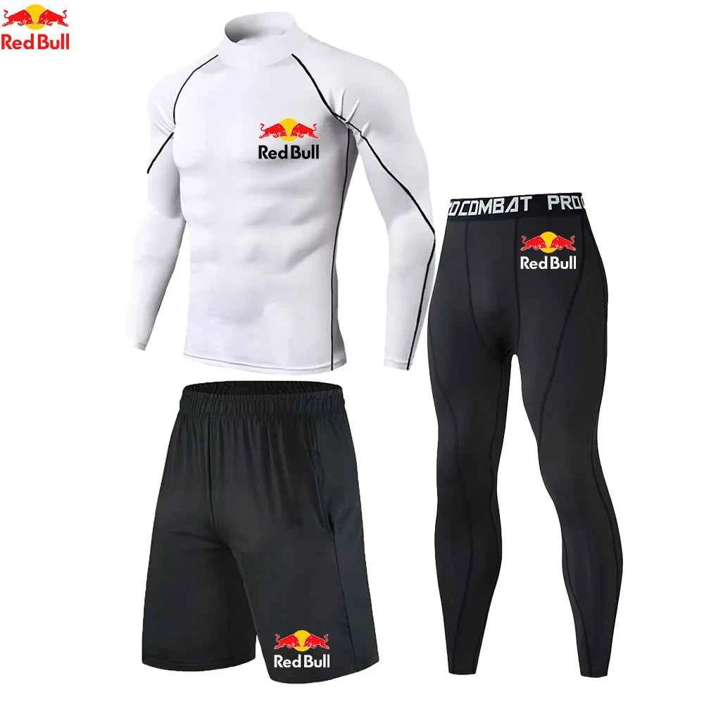 Red Bull New High-Necked Fashion Compression T Shirt Pants Set Men Tights Tracksuit Men Set Gym Fitness Clothing Sportswear Suit