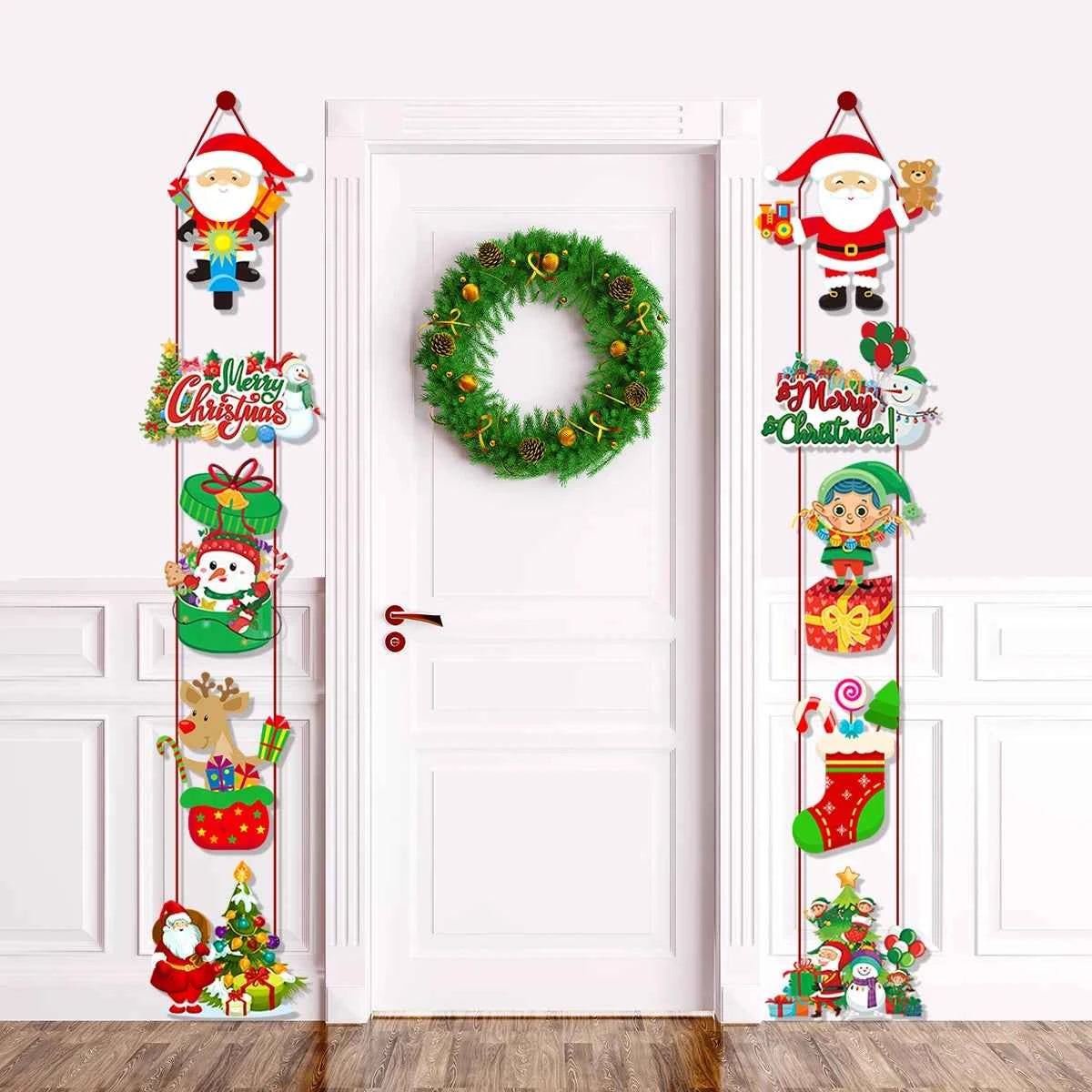 Christmas Door Hanging Banner Cute Christmas Porch Door Paper Banner Garland for Xmas Home Decorations New Year Party Supplies