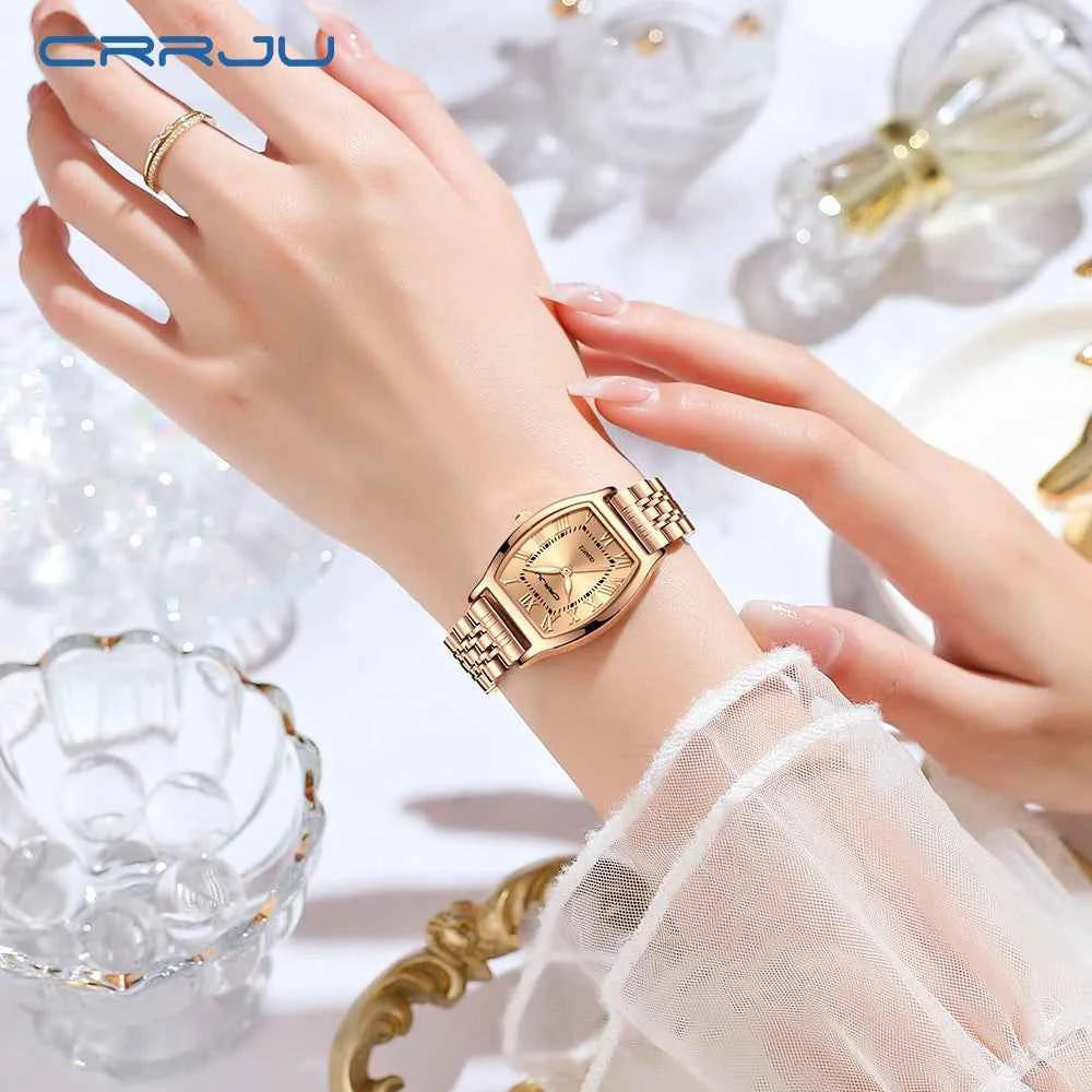 CRRJU Women Watches Creative Steel Dress Bracelet Wristwatches Ladies Square Waterproof Female Relogio Feminin