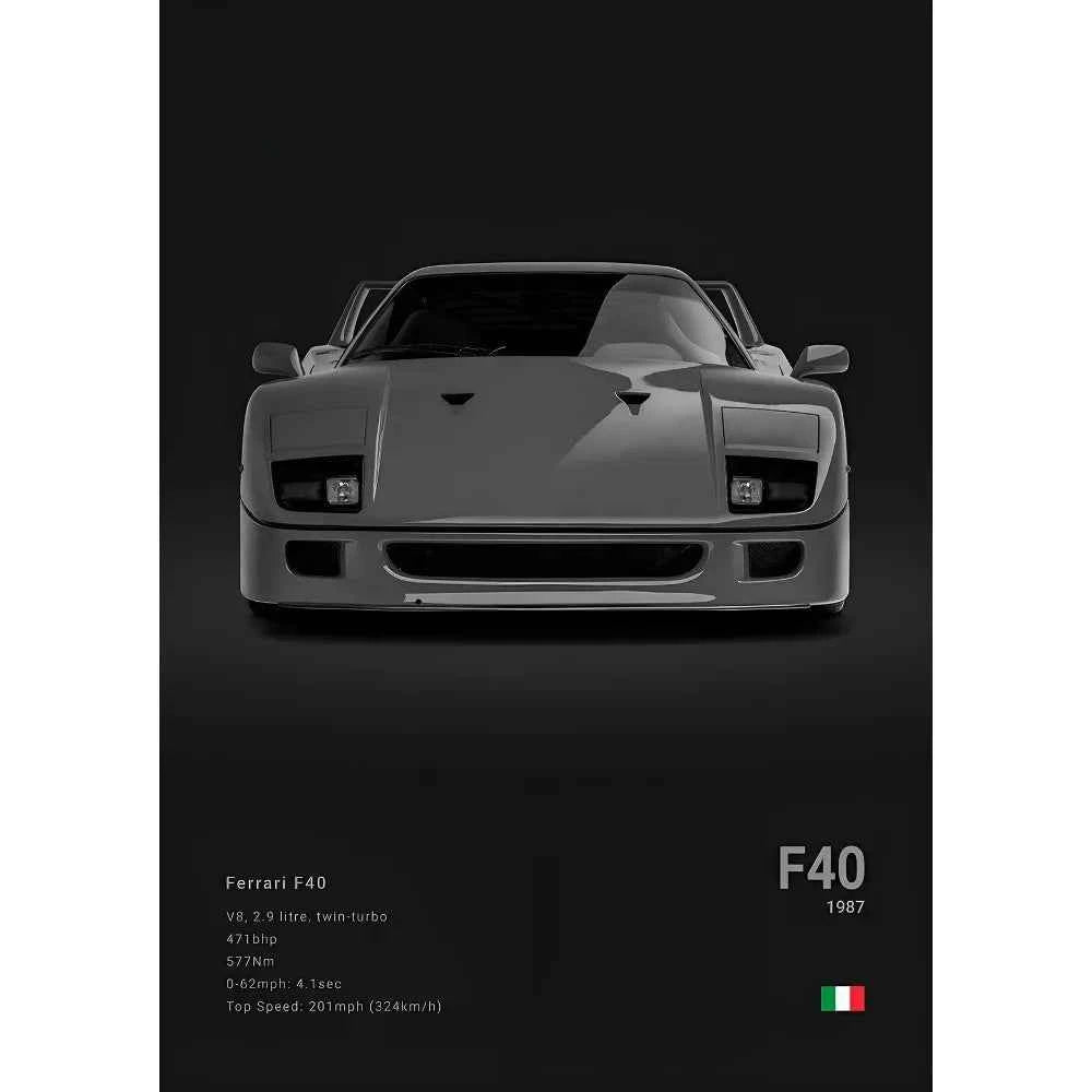 F-Ferrari Black Car Famous F40 ENZO SF90 F12 Poster Sticky Wall Art Printing Waterproof Home Living Bed Room Bar Aesthetic Decor