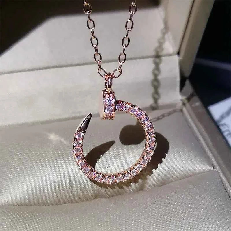 Korean Style Semicircle Geometric Nail Fashion Female Necklace AAAA Cubic Zirconia Pendant 925 Silver Ladies Birthday Gift