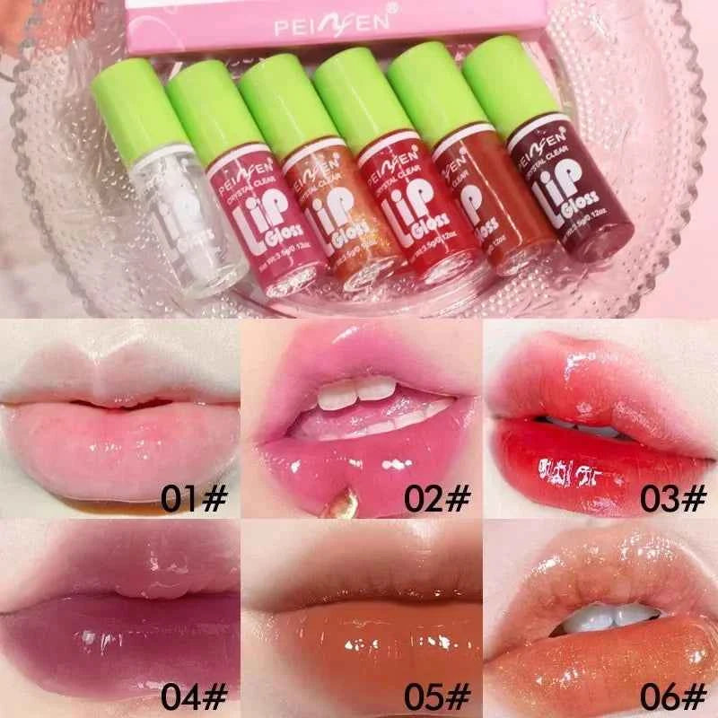 6PCS moisturizing lip gloss, transparent lipstick, sexy lips, lip cosmetics