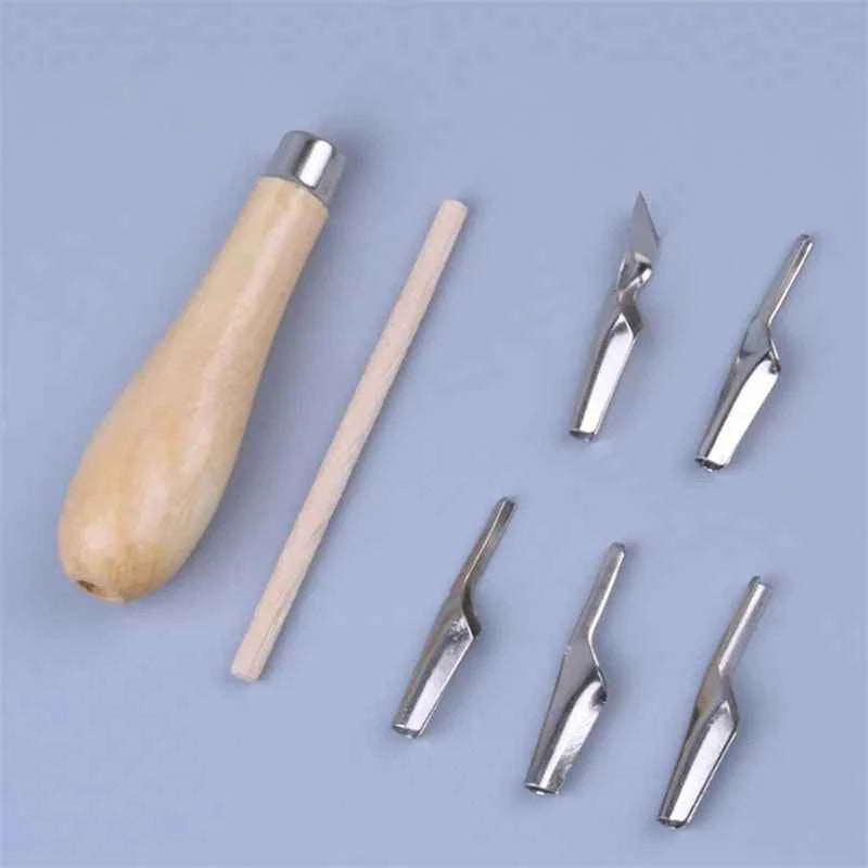 Lino Block Cutting Rubber Stamp Carving Tools With 5 Blade Wood Handle Printmaking Carving Tools Set