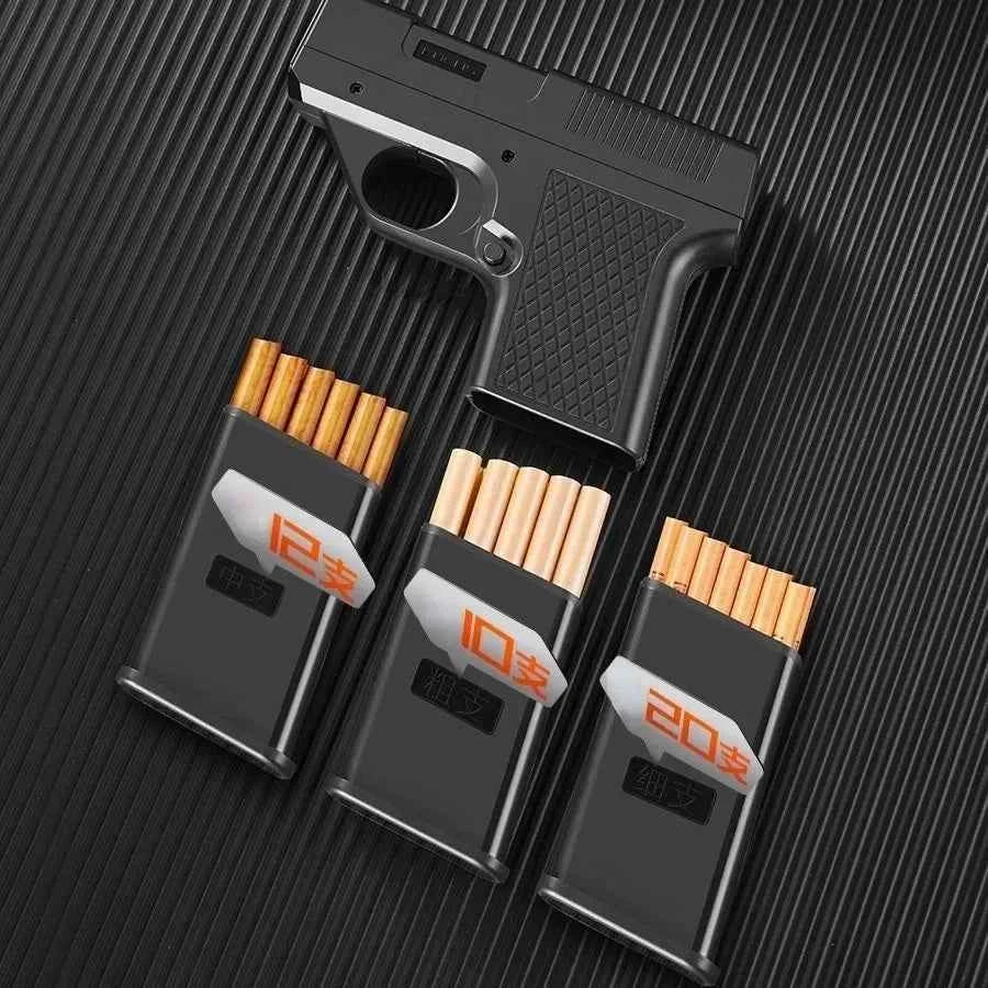 Pistol Style Lighters with 3 Cigarette Case, Jet Turb Lighter, Gas Lighter, Windproof Cigar Lighter, Gadgets for Men, 10PCs