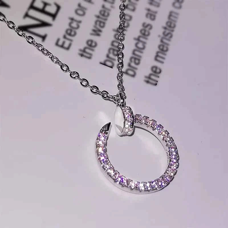 Korean Style Semicircle Geometric Nail Fashion Female Necklace AAAA Cubic Zirconia Pendant 925 Silver Ladies Birthday Gift