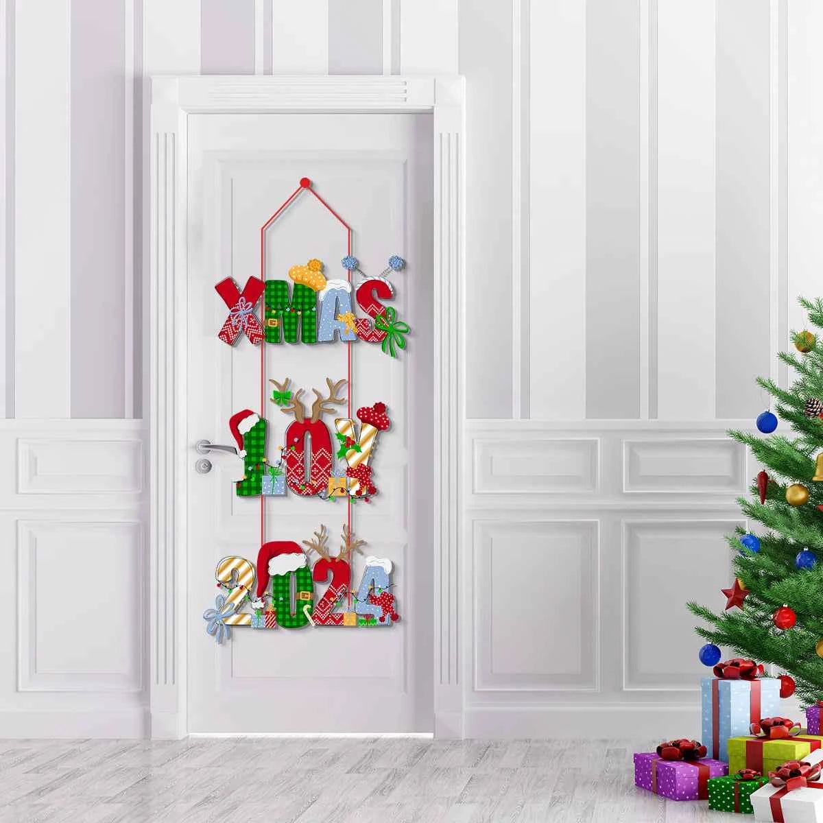 Christmas Door Hanging Banner Cute Christmas Porch Door Paper Banner Garland for Xmas Home Decorations New Year Party Supplies