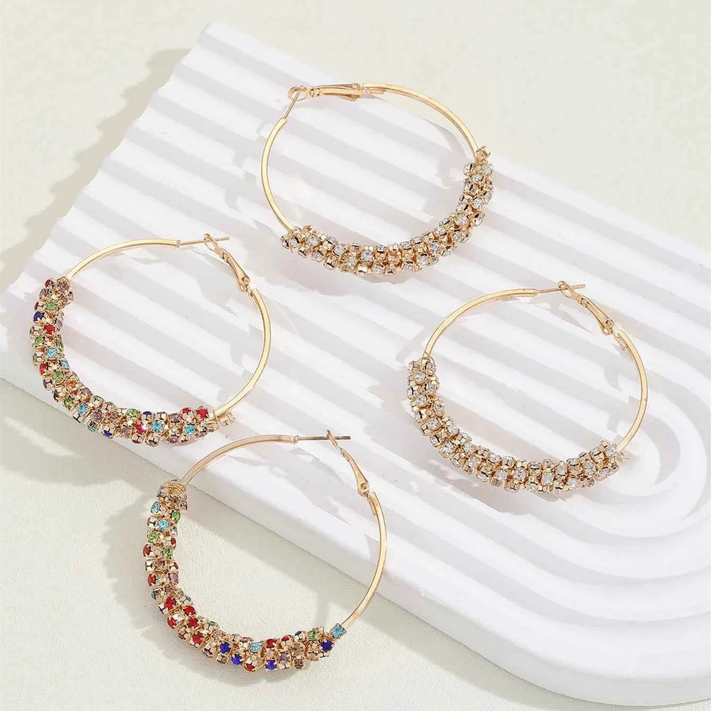 Cute Female Rainbow White Zircon Stone Hoop Earrings Fashion Female Gold Color Wedding Jewelry For Women