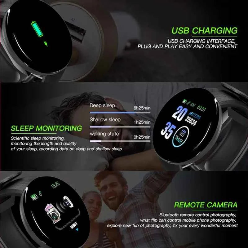 D18 Smart Watch Men Women Smartwatch Blood Pressure Waterproof Digital Watches Sports Fitness Tracker Watch for apple watch band