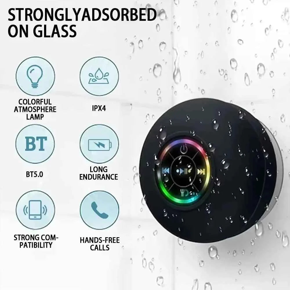 2025 Bathroom Waterproof Wireless LED Bluetooth Speaker Large Suction Cup Mini Portable Speaker Outdoor Sports Stereo Speaker