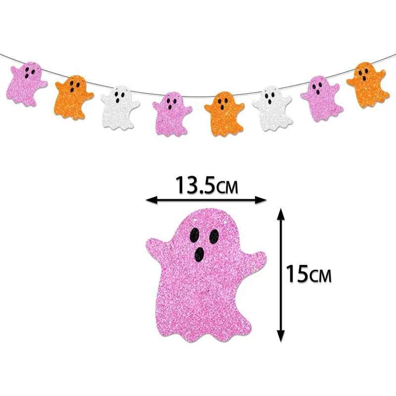 Halloween Party Banner Garlands Cartoon Ghost Bat Spider Hanging Bunting for Halloween Home Decoration Supplies Kids Favors Gift