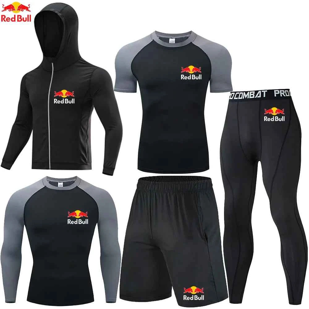 Red Bull Compression Sportswear Suits Men's Gym Tights Training Clothes Workout Jogging Set Running Rashguard Tracksuit For Men