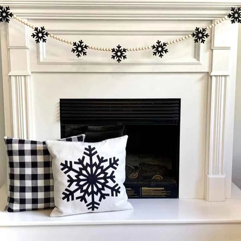 1pc Black Snowflake Garland Home Handmade Wooden Bead Banner Festival Christmas Multifunctional Wall Hanging Decoration Banner