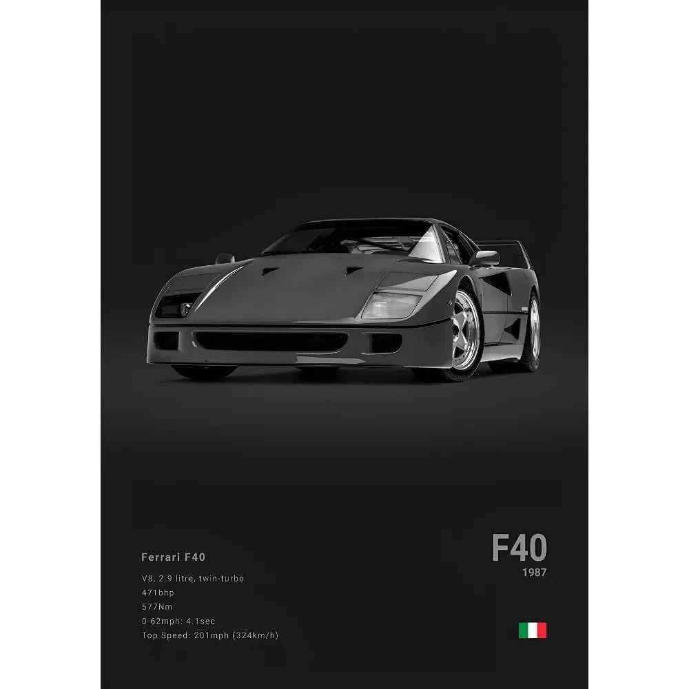 F-Ferrari Black Car Famous F40 ENZO SF90 F12 Poster Sticky Wall Art Printing Waterproof Home Living Bed Room Bar Aesthetic Decor