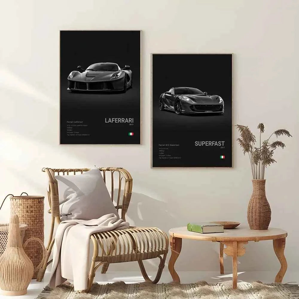 F-Ferrari Black Car Famous F40 ENZO SF90 F12 Poster Sticky Wall Art Printing Waterproof Home Living Bed Room Bar Aesthetic Decor