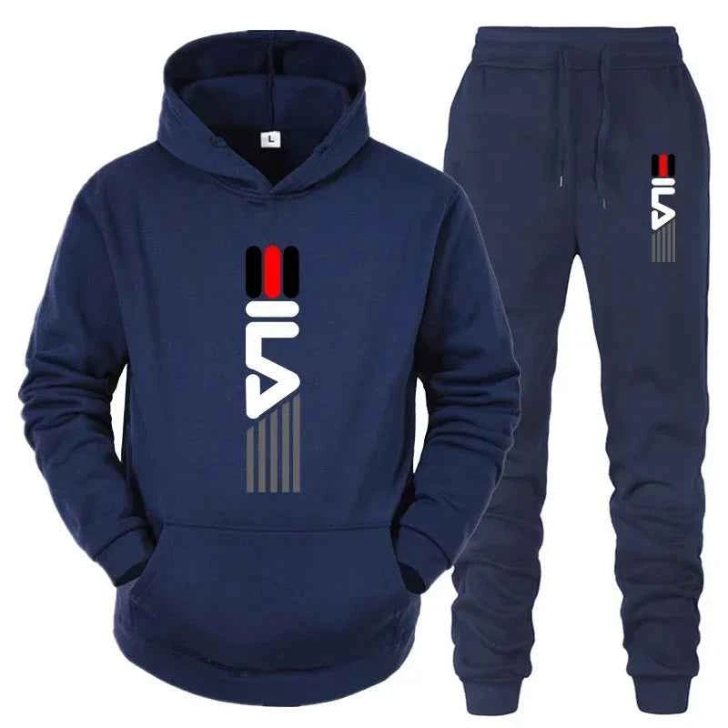 Men's Tracksuit Hooded Sweatshirt+Sweatpants 2 Pcs Sets Sports Suit Casual Jogger Sportswear 2 Piece Male Fleece Streetwear Sets