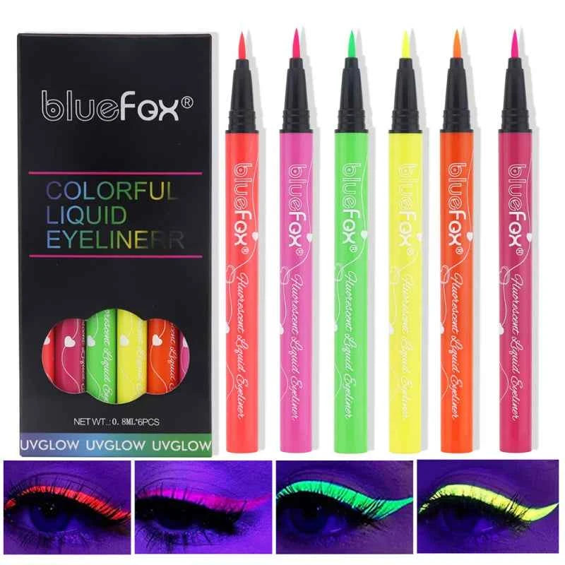 Glow In The Dark Face Paint Kit,6pcs Shimmer Glow Eyeliner set,UV Neon Face & Body Paint Sticks Marker Luminous Makeup for Music